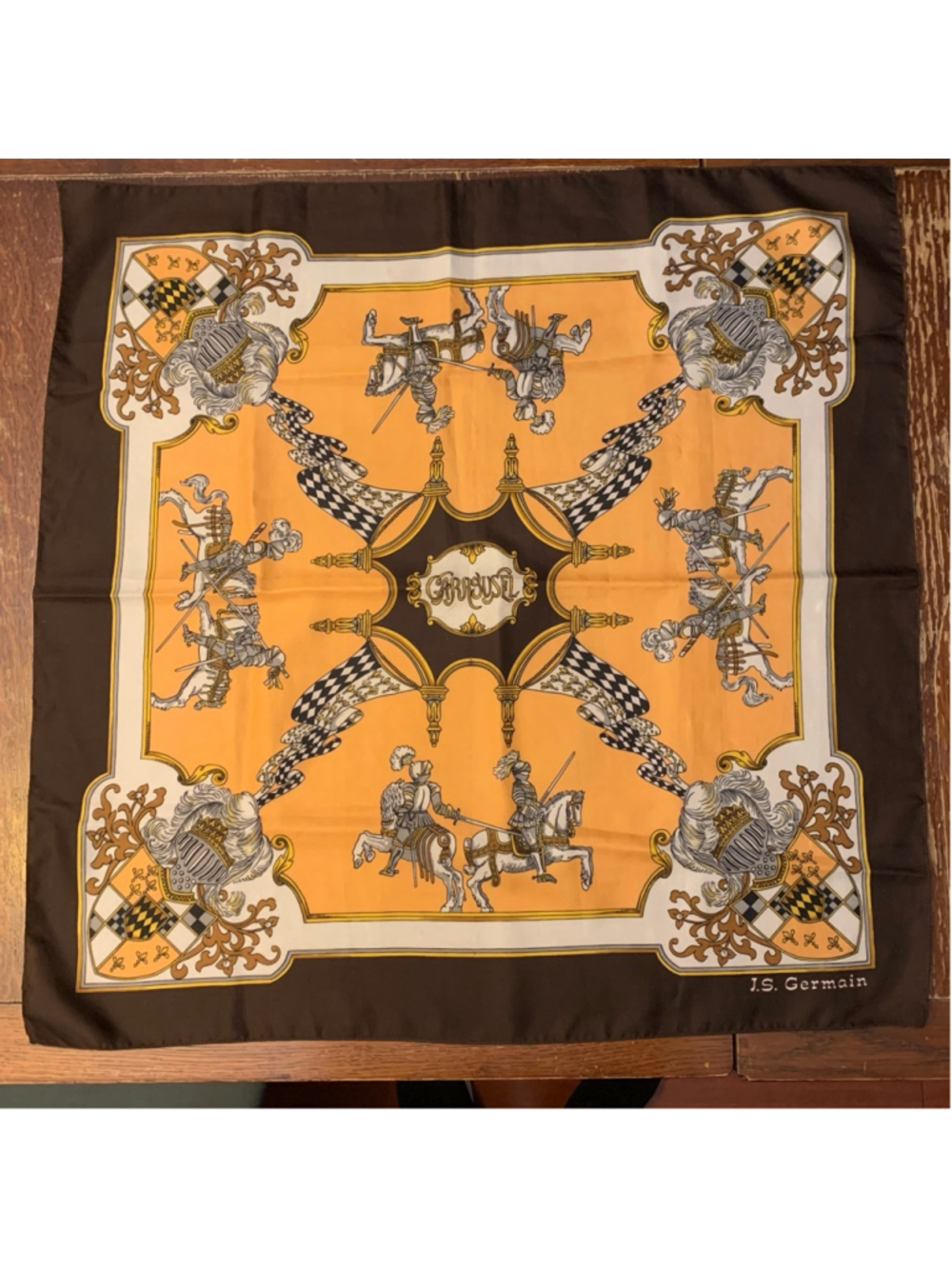Women's J.S. Germain Carousel Knight Print Orange Brown Scarf One Size